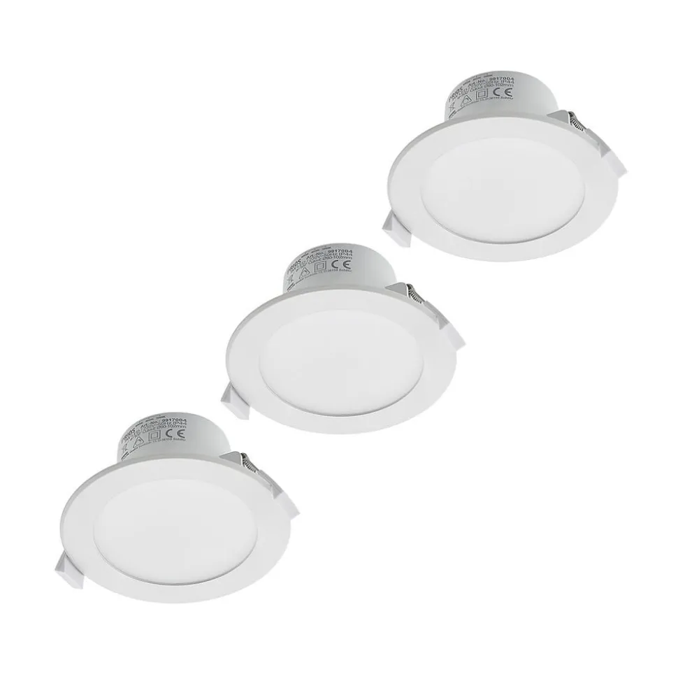 Prios LED-indbygningslampe Rida, sæt med 3, hvid, 12 cm, CCT, IP44