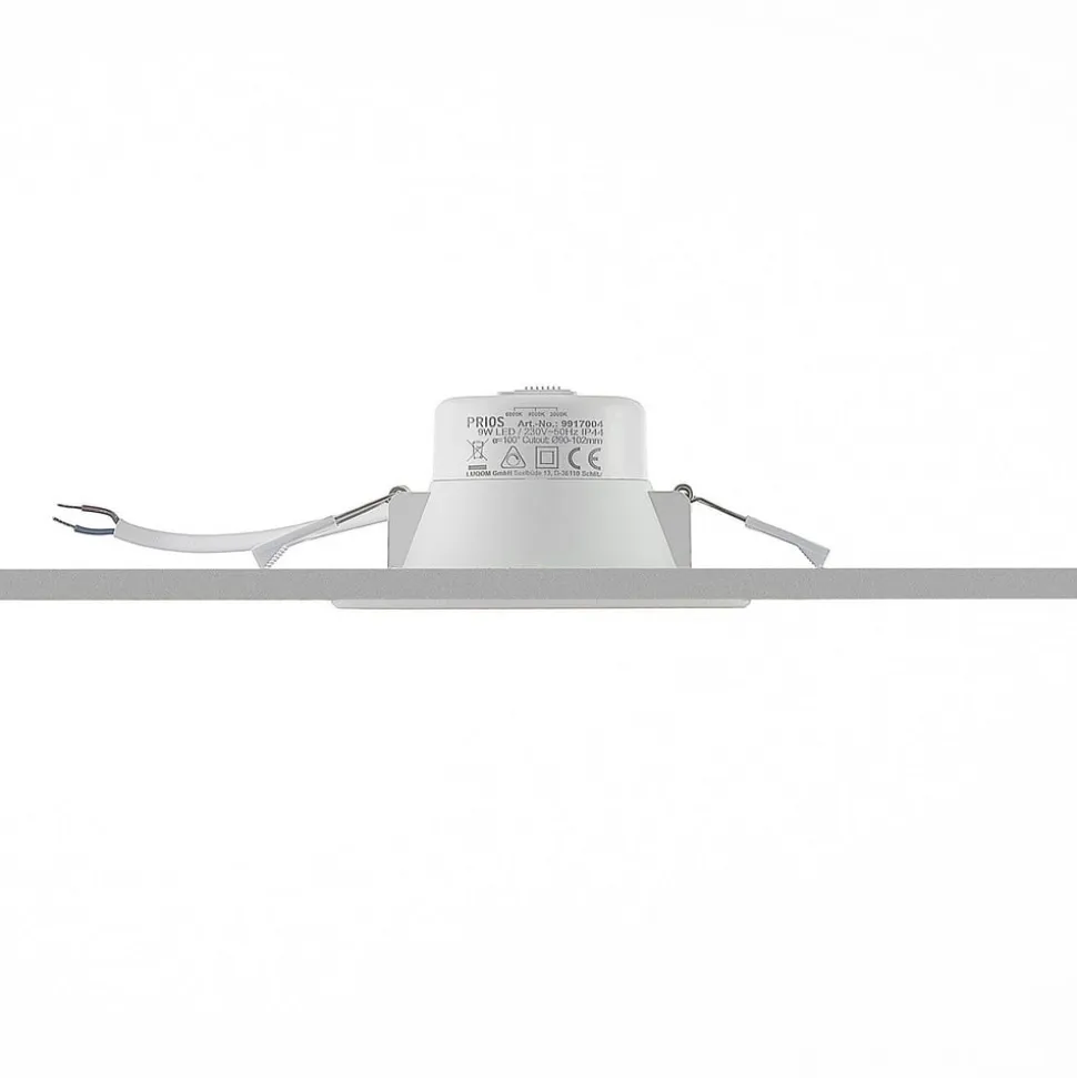 Prios LED-indbygningslampe Rida, sæt med 3, hvid, 12 cm, CCT, IP44