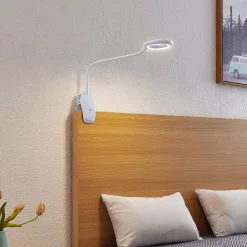 Prios LED-klemmelampe Harumi, hvid, genopladeligt batteri, USB, 51 cm høj