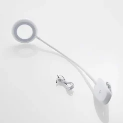 Prios LED-klemmelampe Harumi, hvid, genopladeligt batteri, USB, 51 cm høj