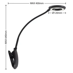 Prios LED-klemmelygte Harumi, sort, genopladeligt batteri, USB, 51 cm