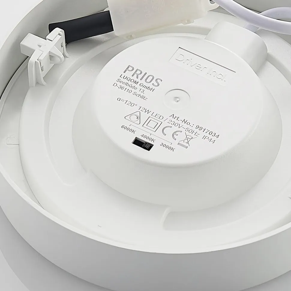 Prios LED-loftlampe Edwina, hvid, 18 cm, CCT, IP44