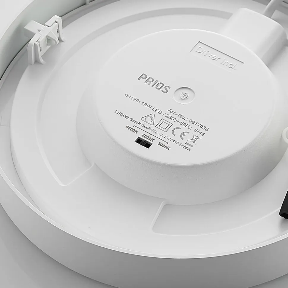 Prios LED-loftlampe Edwina, hvid, 23 cm, CCT, IP44