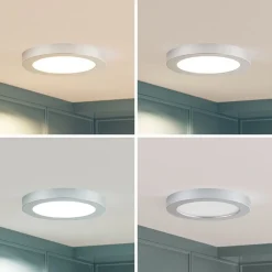 Prios LED-loftlampe Edwina, sølv, 23 cm, CCT, IP44