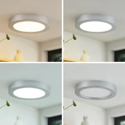 Prios LED-loftlampe Edwina, sølv, 25 cm, CCT, IP44