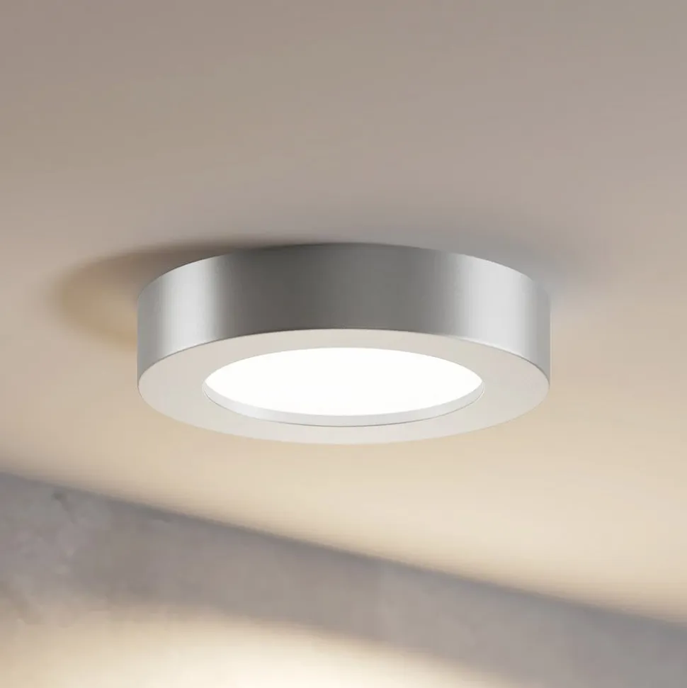 Prios LED-loftlampe Edwina, sølv, 12 cm, CCT, IP44