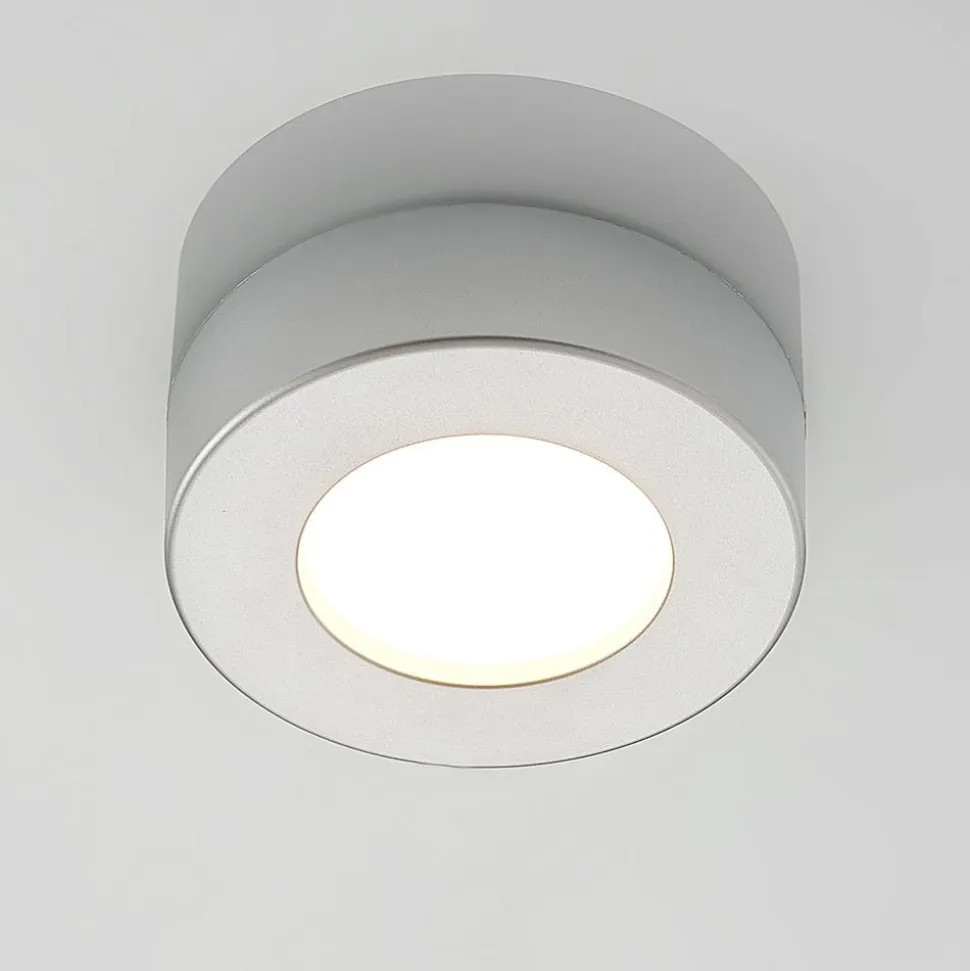 Prios LED-loftlampe Edwina, sølv, 12 cm, CCT, IP44