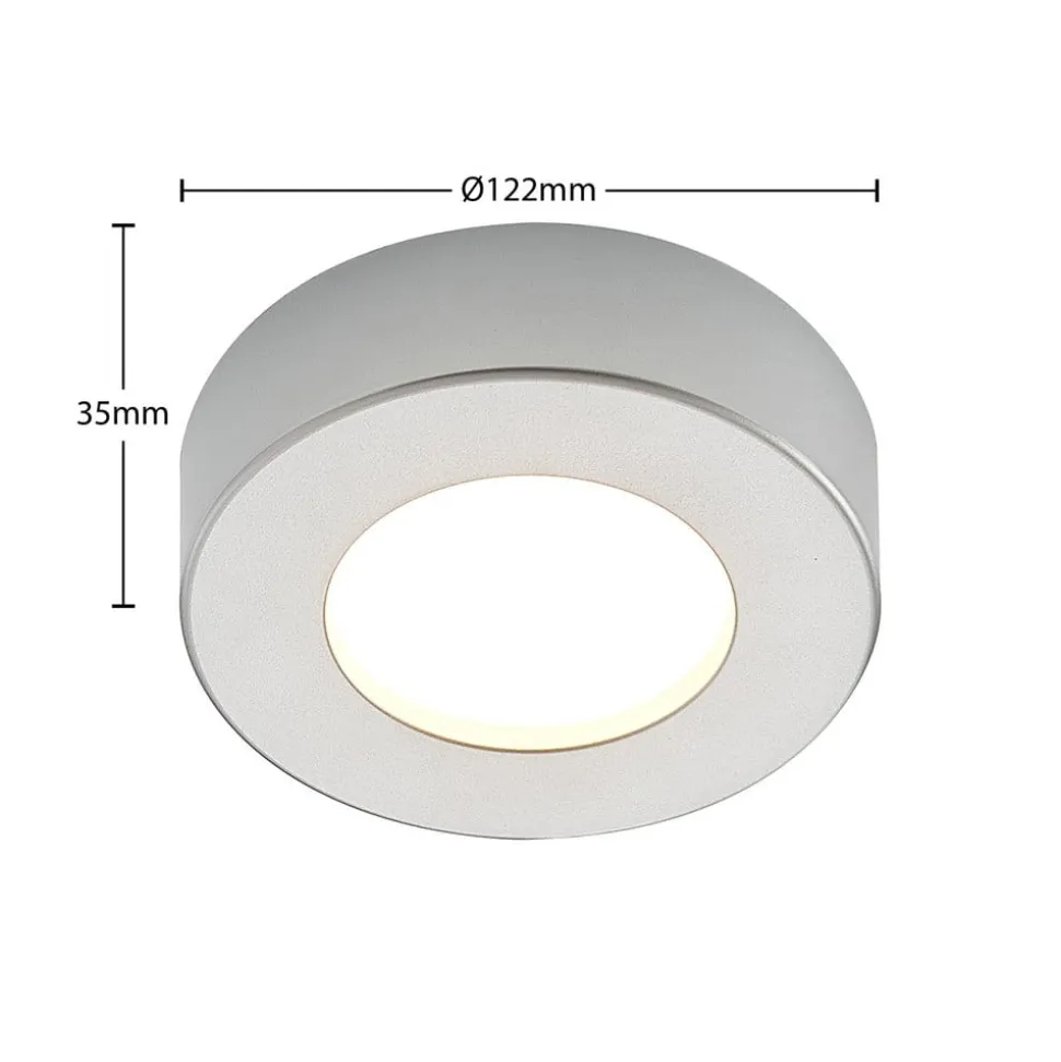 Prios LED-loftlampe Edwina, sølv, 12 cm, CCT, IP44