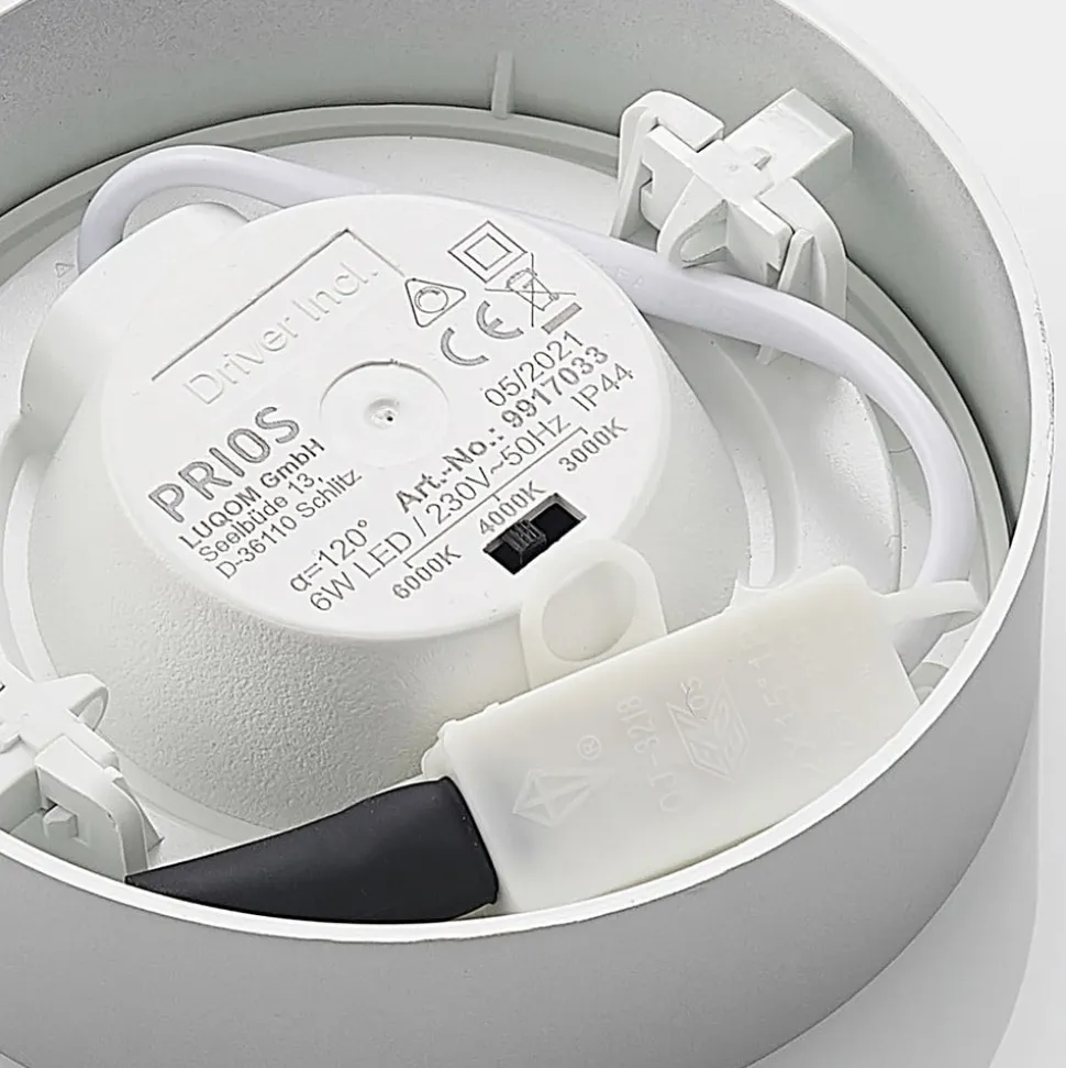 Prios LED-loftlampe Edwina, sølv, 12 cm, CCT, IP44