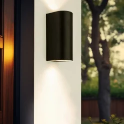 Prios udendørs væglampe Tetje, sort, rund, 16 cm, sæt med 4 stk