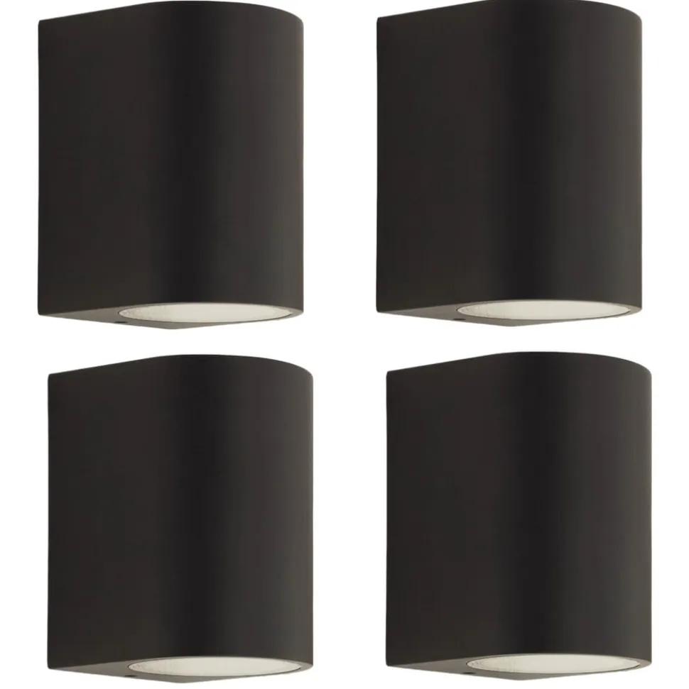 Prios udendørs væglampe Tetje, sort, rund, 10 cm, sæt med 4 stk