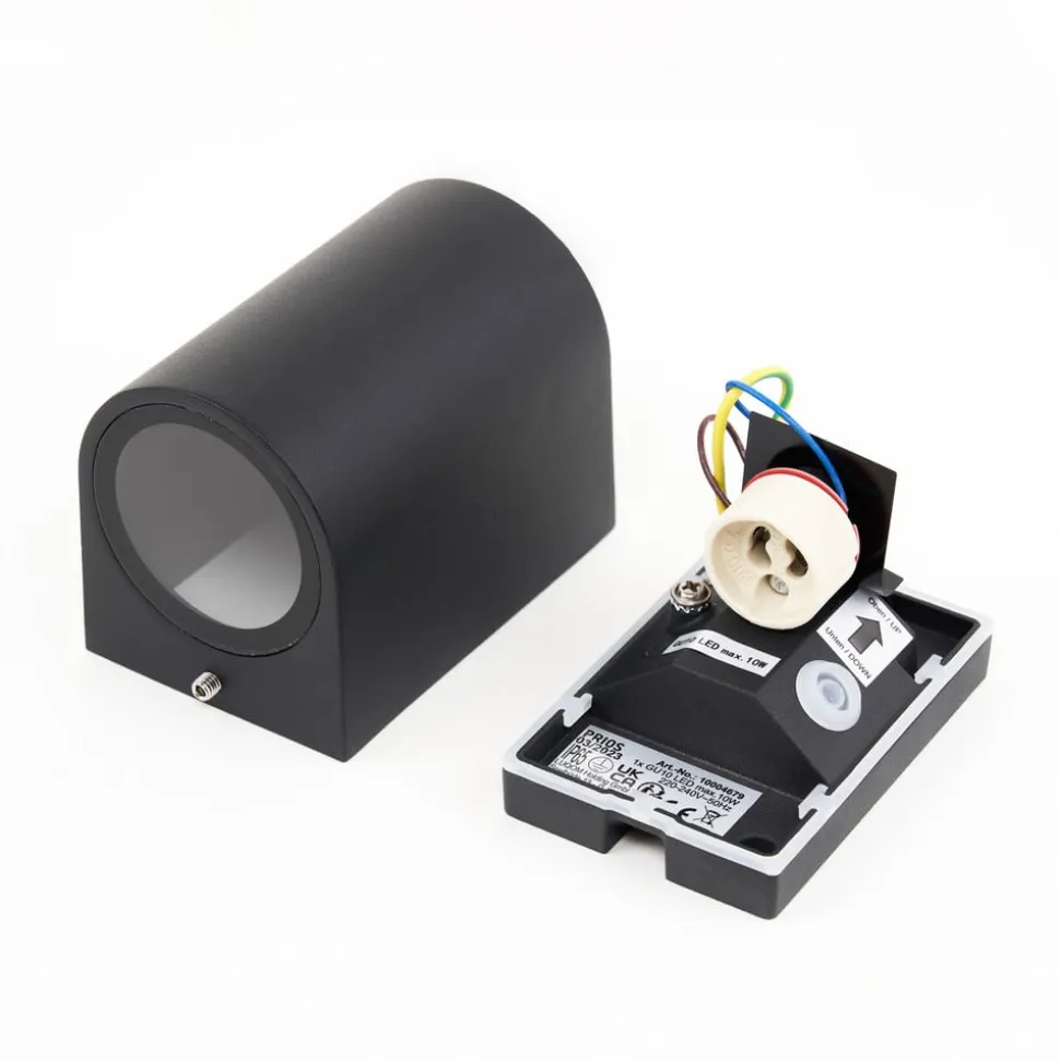 Prios udendørs væglampe Tetje, sort, rund, 10 cm, sæt med 4 stk