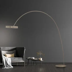PURE LED-gulvlampe Loop-Bow, bronzefarvet, rækkevidde 290 cm
