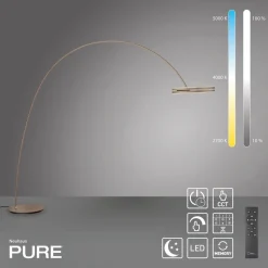 PURE LED-gulvlampe Loop-Bow, bronzefarvet, rækkevidde 290 cm