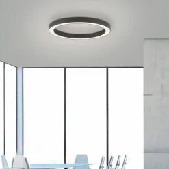 PURE LED-loftlampe Lines, Ø 50 cm, antracit, CCT, fjernbetjening