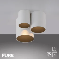 PURE LED-loftlampe til badeværelset Point, hvid, længde 18 cm, 3 lyskilder