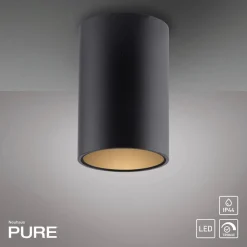 PURE LED-loftlampe til badeværelset Point, sort Ø 6 cm, metal, IP44