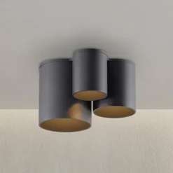 PURE LED-loftlampe til badeværelset Point, sort, længde 18 cm, 3 lyskilder