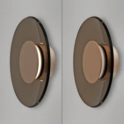 PURE LED-væglampe Moon, bronze, Ø 32 cm, glas/aluminium