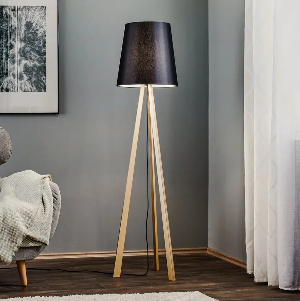 Quitani trebenet gulvlampe Jata, træchintz, sort