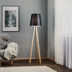 Quitani trebenet gulvlampe Jata, træchintz, sort