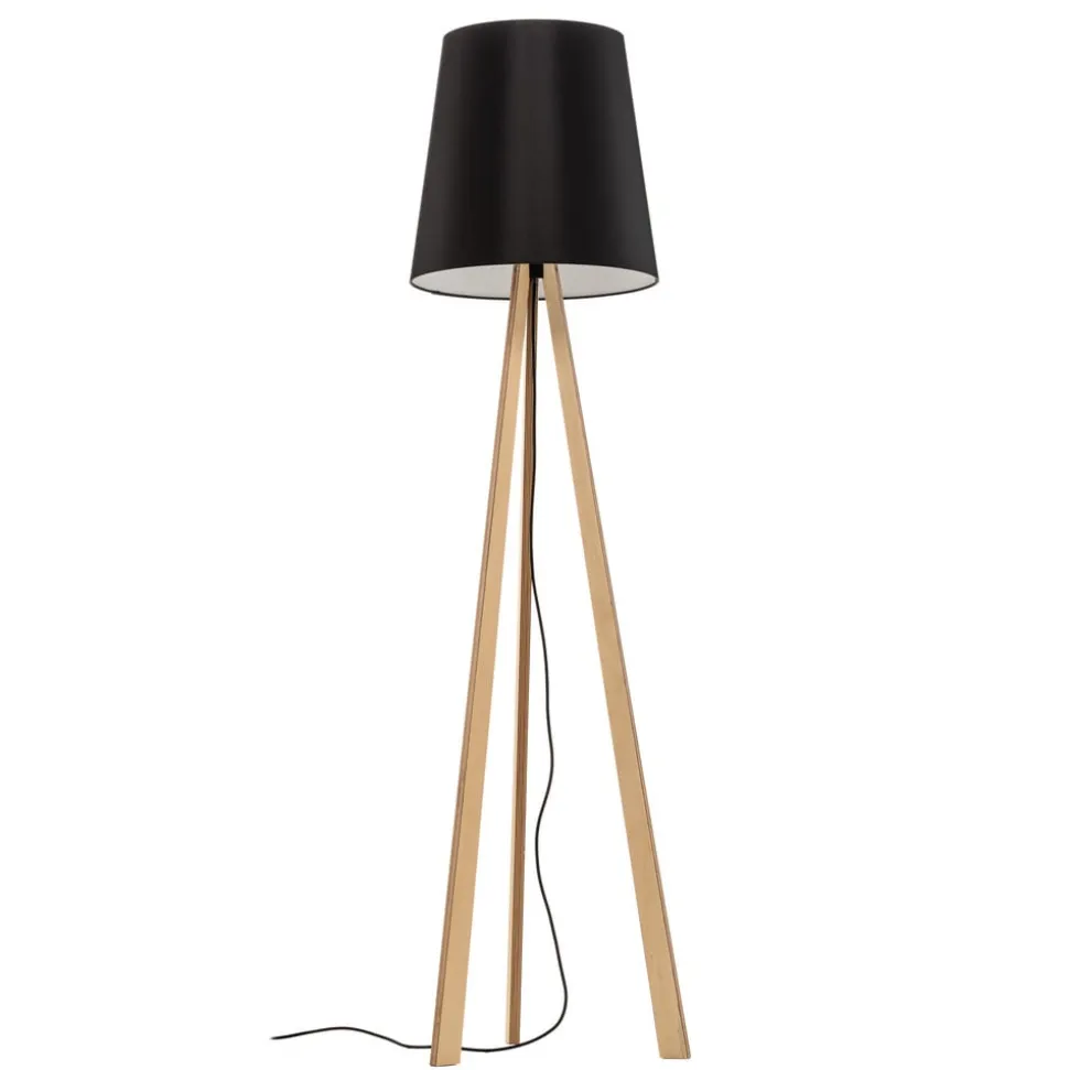 Quitani trebenet gulvlampe Jata, træchintz, sort