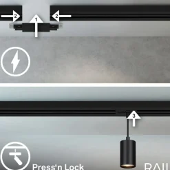RAIL 230 V skinnesystem, sort, 4 ophæng, længde 1,5 m