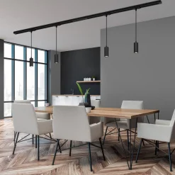 RAIL 230 V skinnesystem, sort, 4 LED-pendler, længde 1,5 m