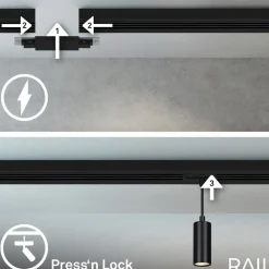 RAIL 230 V skinnesystem, sort, 4 LED-pendler, længde 1,5 m