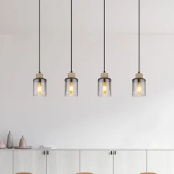 Reid pendellampe, 4 lyskilder, sort/røg