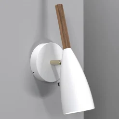 Ren væglampe i hvid med træelement