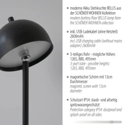 SCHÖNER WOHNEN LED-akku-gulvlampe Bellies, sort, IP54