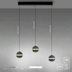 Schöner Wohnen LED-hængelampe Lini sort 3 lyskilder lang 3.000K