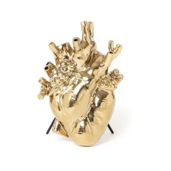 SELETTI Love in Bloom-vase, guldfarvet, hjerteformet, porcelæn