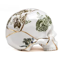 SELETTI Skulptur Kintsugi Skull, hvid, porcelæn, guld