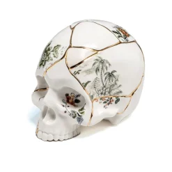 SELETTI Skulptur Kintsugi Skull, hvid, porcelæn, guld