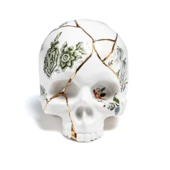 SELETTI Skulptur Kintsugi Skull, hvid, porcelæn, guld