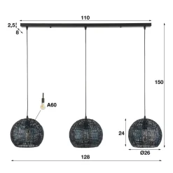 Setengah hængelampe, 3 lyskilder, runde skærme