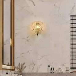 Shell væglampe, ravfarvet, skalform, glas, IP44