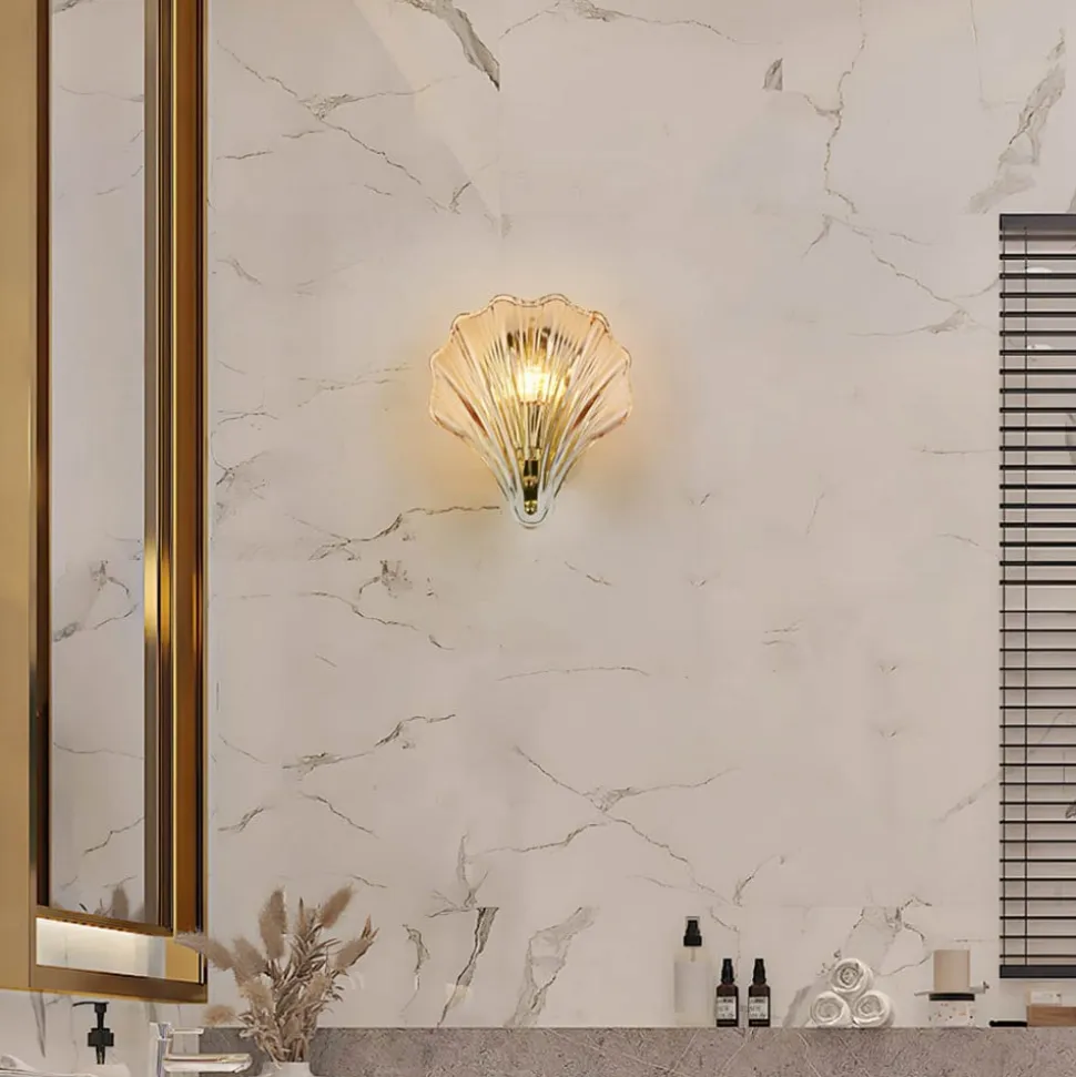 Shell væglampe, ravfarvet, skalform, glas, IP44