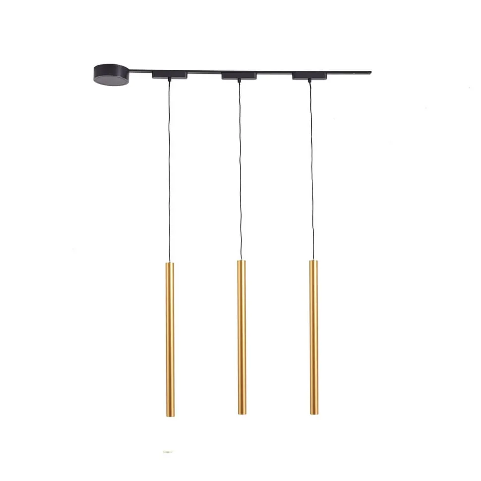 Skinne system 48V Lumaro, pendel, rørpære, 3 lyskilder, guld, CCT