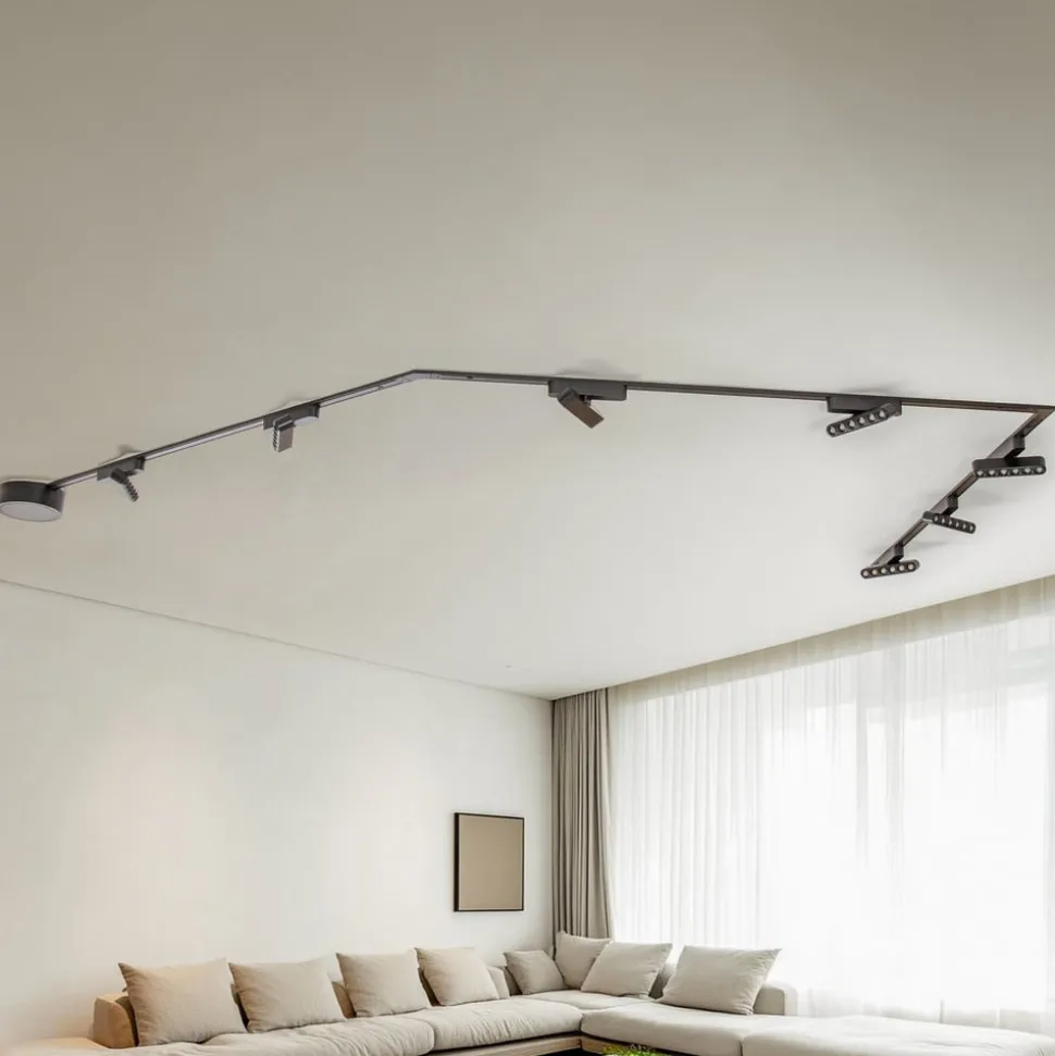 Skinnesystem Lumaro, lyskilder, 7 lyskilder, sort, 48 V, dæmpbar