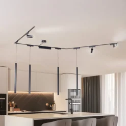 Skinnesystem Lumaro,spots,pendel,7 lyskilder,sort,48V,dæmper