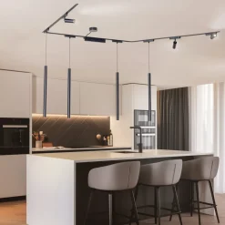 Skinnesystem Lumaro,spots,pendel,7 lyskilder,sort,48V,dæmper