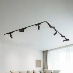Skinnesystem 48V Lumaro, spots, 7 lyskilder, sort, Ø 4 cm