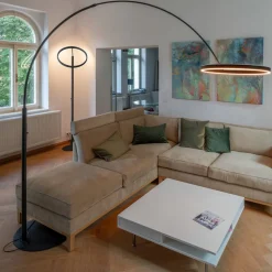 SLV LED-gulvlampe One Bow FL, sort, stål, højde 232 cm