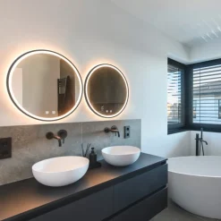 SLV Trukko LED-vægspejl IP44 CCT sort Ø 61cm