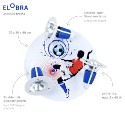 Soccer loftlampe, 3 lyskilder, blå-hvid