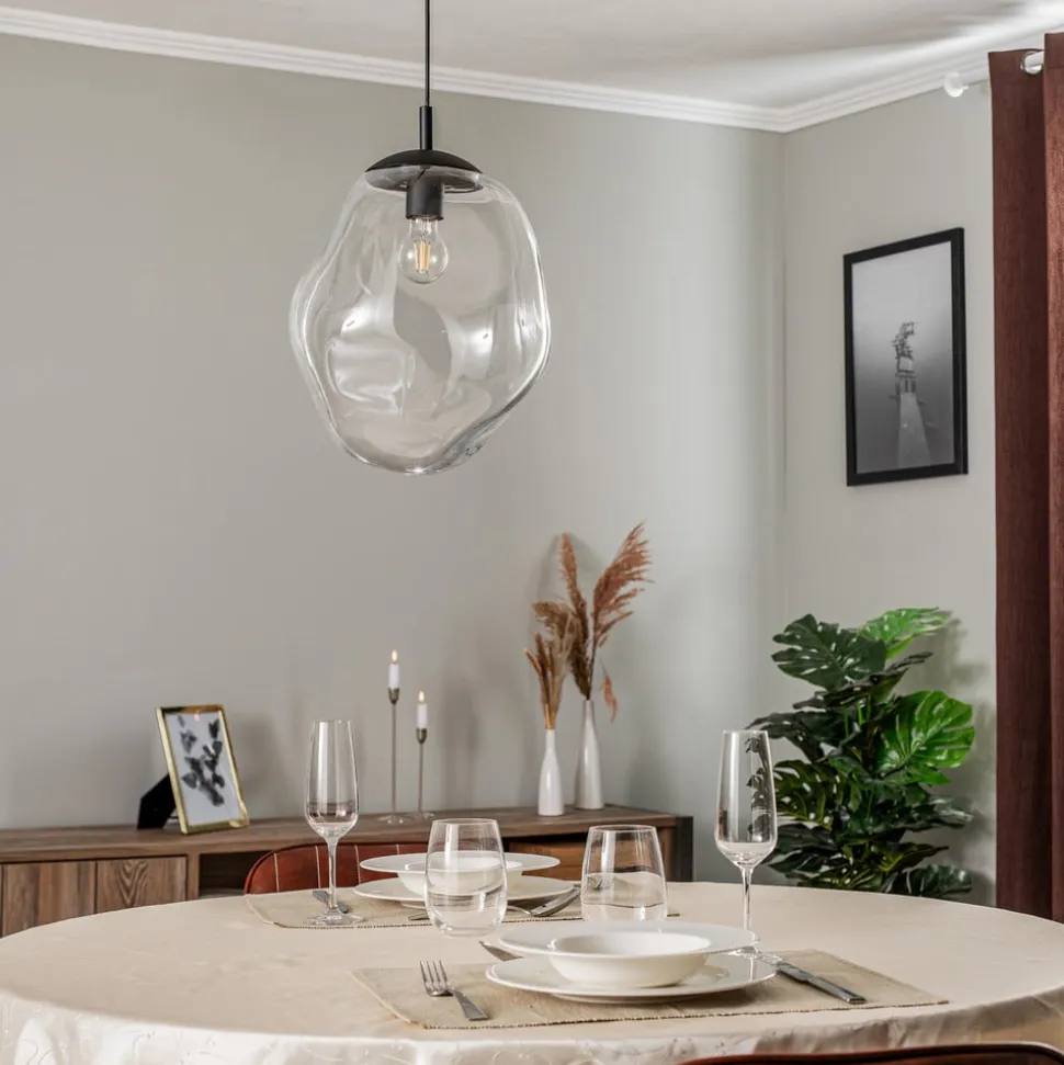 Sol glas-hængelampe, Ø 35cm, sort/klar