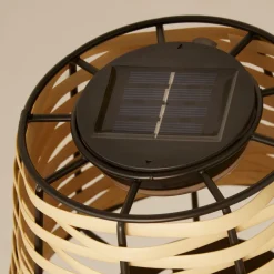 Solar-LED-bordlampe Dalisay, brun, rattan, 31 cm, IP44